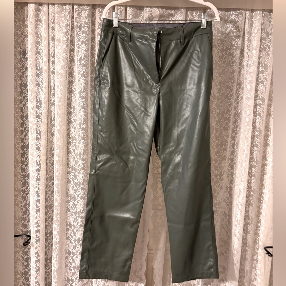 Faux leathered army green pants